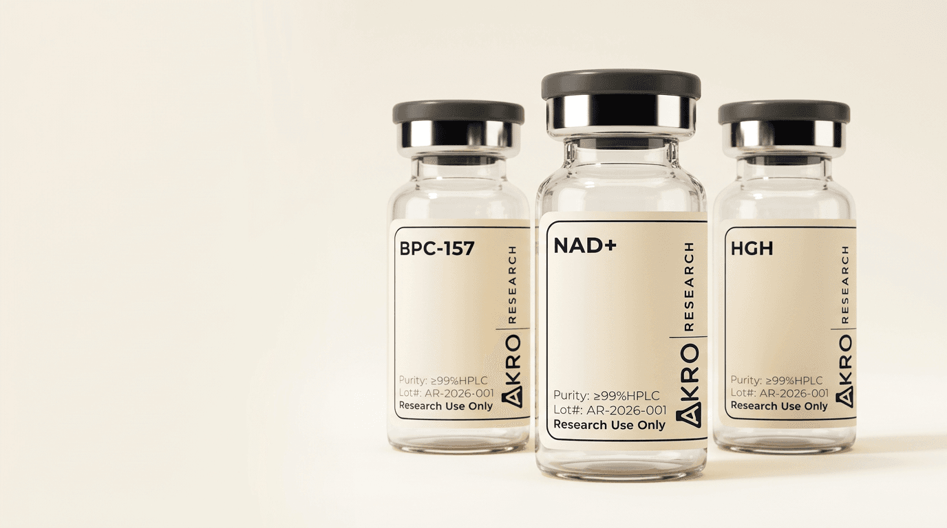 AKRO Research peptide vials — light studio